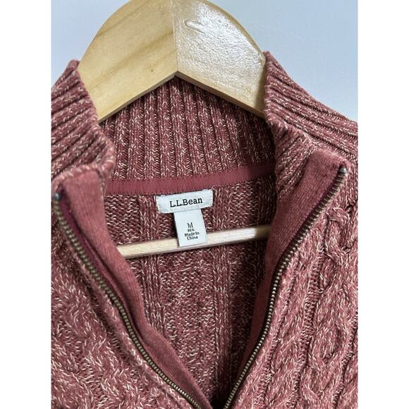 LL Bean Womens Double L Cable Sweater Zip Cardigan Cotton Mix Cable Red Rust Med - Picture 4 of 10